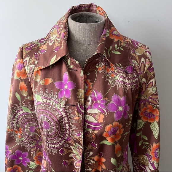 Bianca Nygard Pastel Floral Satin Long Blazer Coat Size 6 - Picture 4 of 11